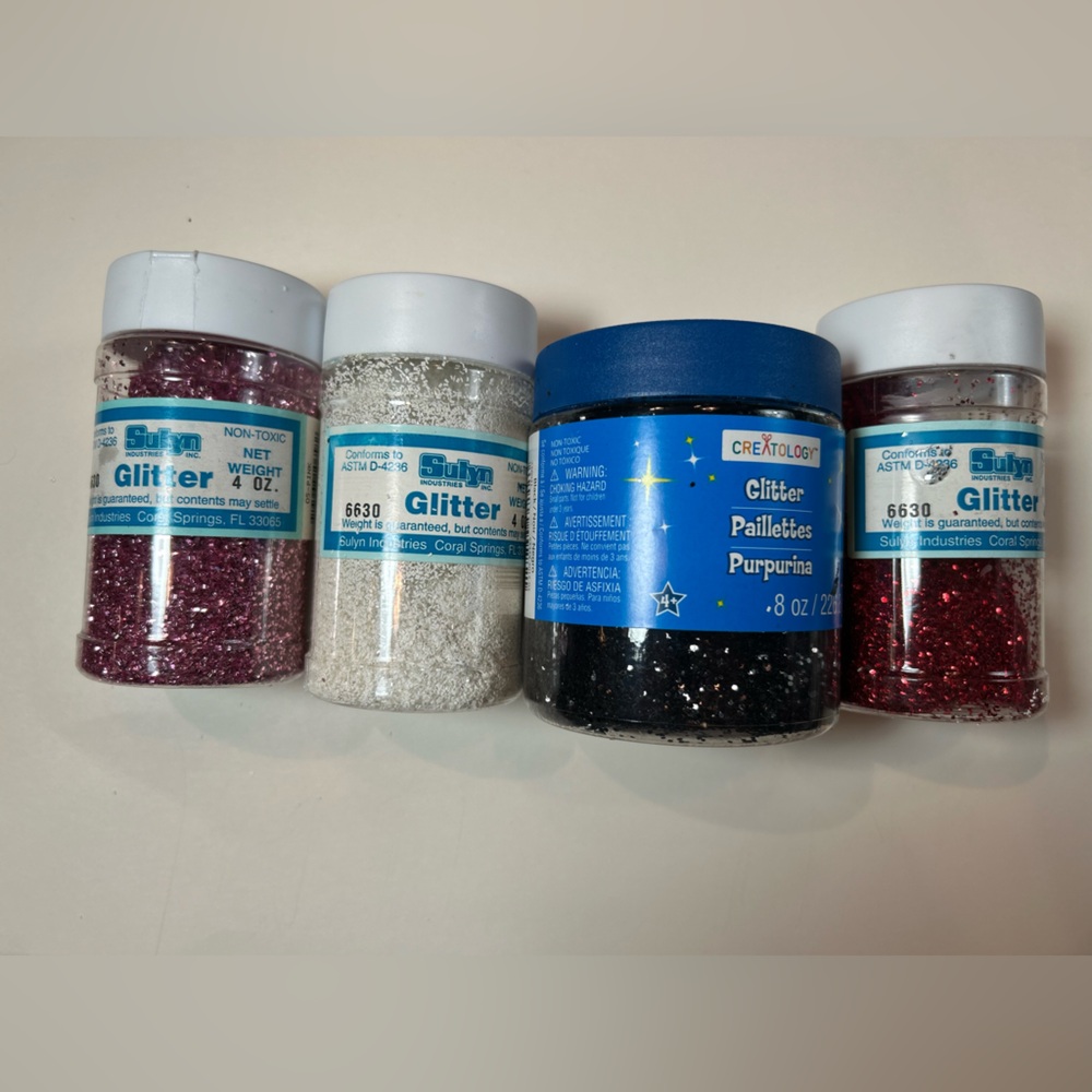 Glitter Creatology and Sulyn‎ Glitter 4 Jars  Red, White, Black and PINK